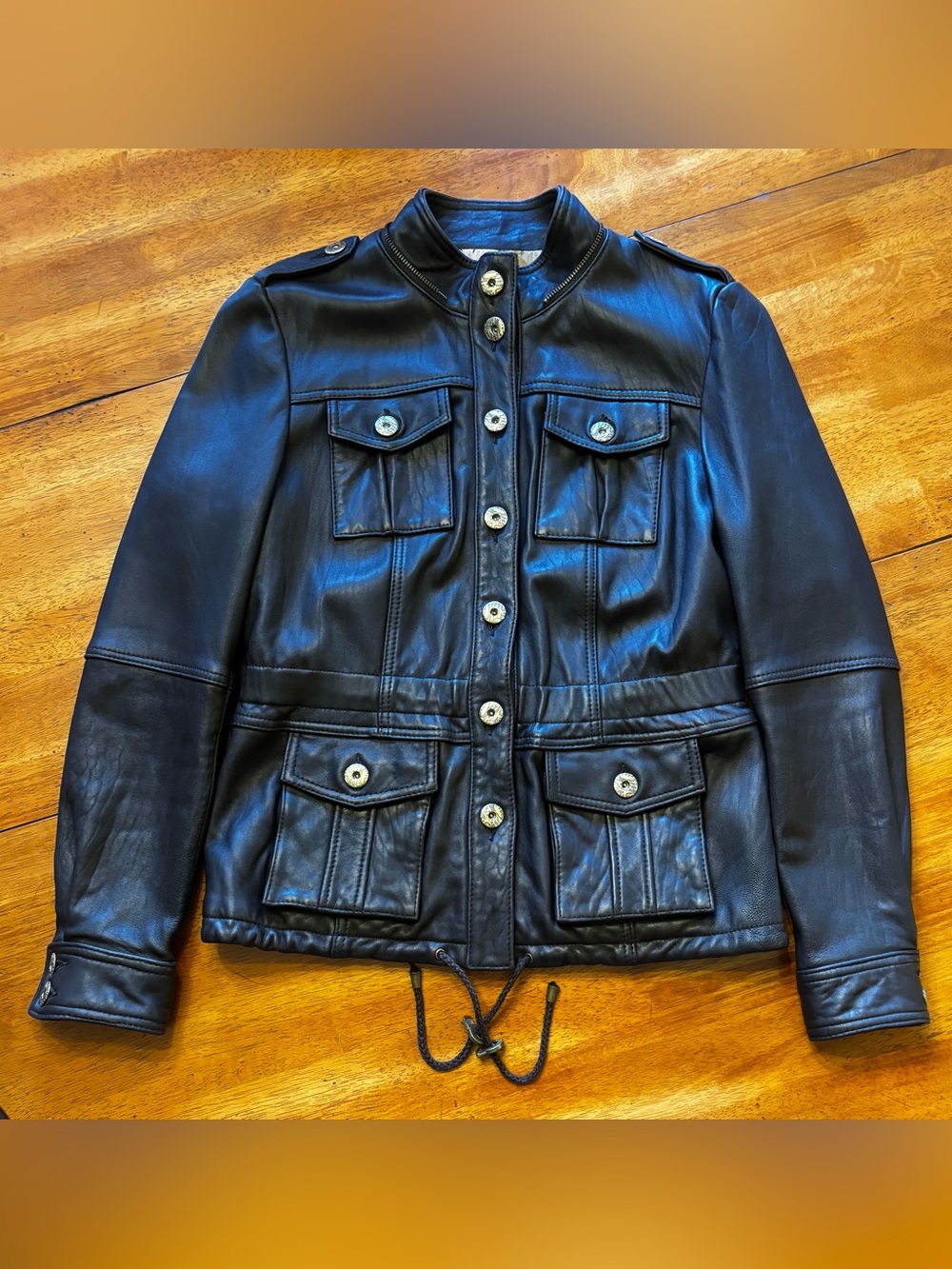 Women’s Bagatelle Vintage Brown Leather Utility Jacket Size L